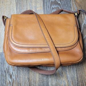 Fossil Peyton Double Flap Leather Purse Orange Brown